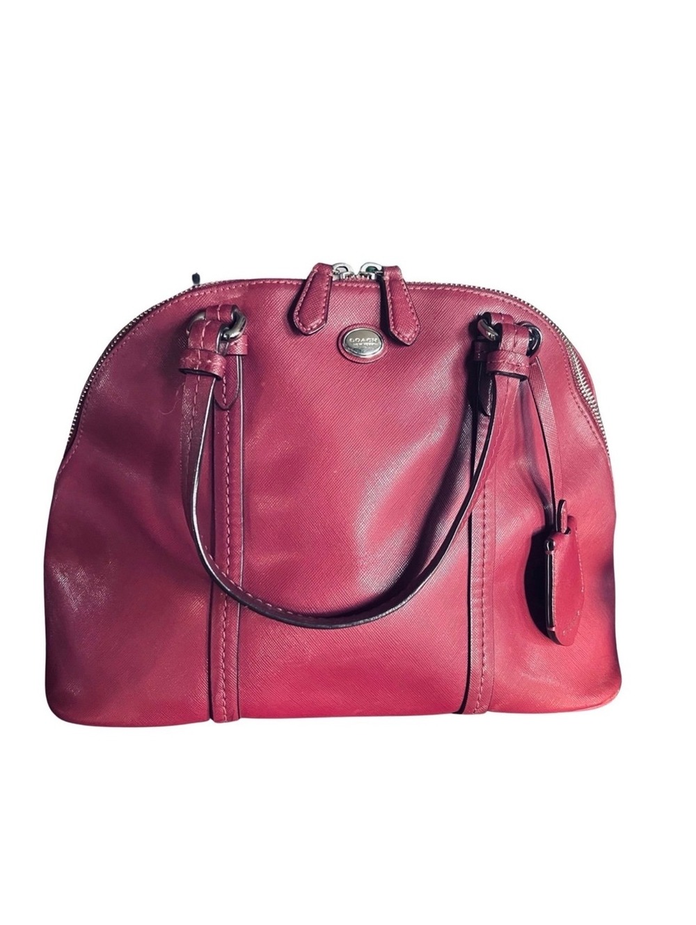 Coach Maroon Raspberry Leather Dome Bag F25671 with Multiple Pockets, Excellent